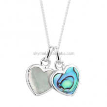 Classic double heart with sea shell and abalone,paua shell necklace